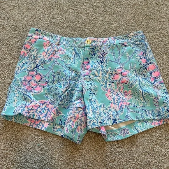 Lilly Pulitzer Callahan Knit Shorts Womens 10 Blue Pink Now You Sea Me Beach - Picture 4 of 11